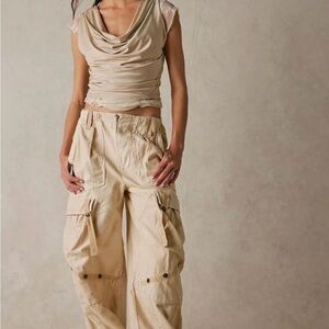 Free People Everglades Cream Wide-Leg Cargo Pants